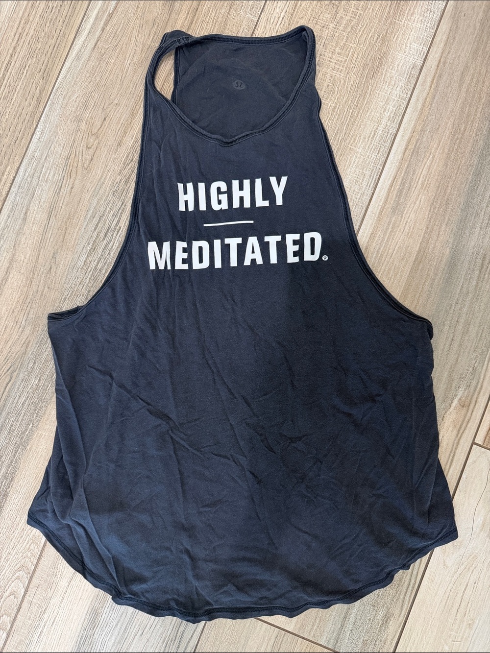 lululemon athletica Black Muscle Tank with "HIGHLY MEDITATED" Print